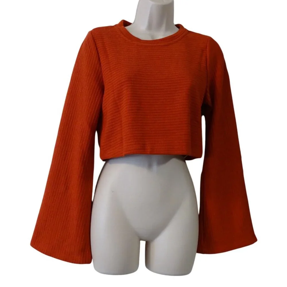 Band Of The Free Rust Ribbed Knit Crop Top Women Size XS Wide Sleeve NEW/FLAW